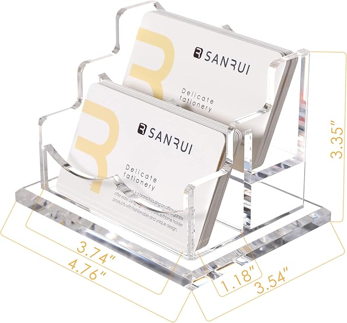 SANRUI Clear Horizontal Business Card Holder Stand for Desk, Acrylic Desktop Display Name Cards Holders Organizer Storage Rack,for Exhibition, Home , Office ,2 Tier 2 Pocket , 120 Card Capacity-DeskLoop Office