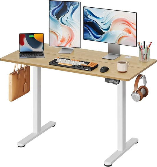 DEVAISE 48 Inch Electric Standing Desk, 3 Adjustable Height Stand up Desk for Home Office, Ergonomic Sit to Stand Desk with LED Touchscreen, Headphone Hook, 3 Memory Preset Computer Desk (Maple)-DeskLoop Office