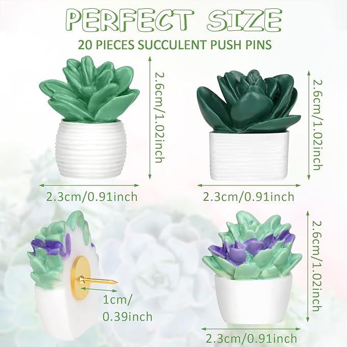 20 Pieces Cute Succulent Plants Decorative Push Pins Colorful Floret Thumbtacks for Photo Wall, Feature Wall, Whiteboard, Cork Board, Map, Bulletin Board, Office or Home (Three Assorted Styles)-DeskLoop Office