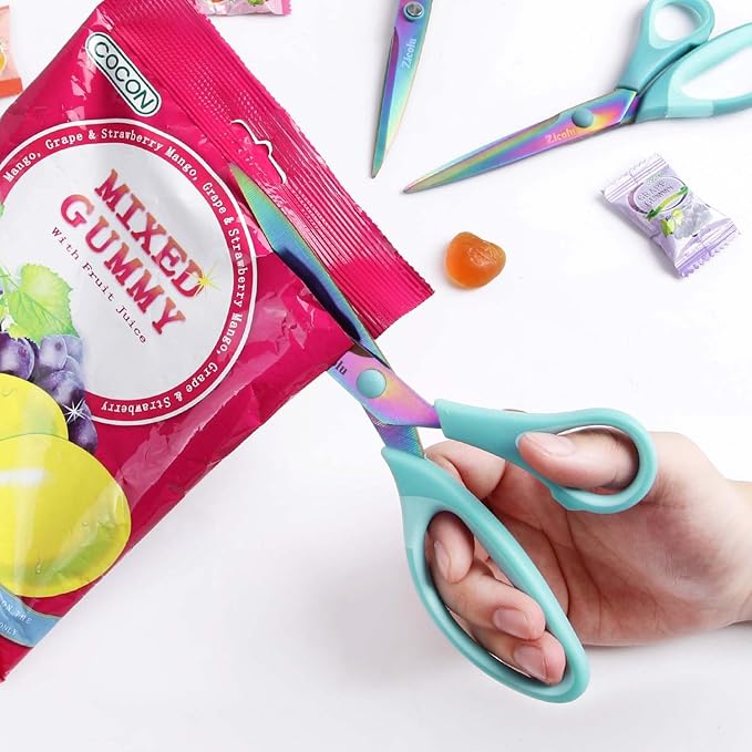 8.5" Scissors All Purpose, Multipurpose Office Scissors Set of 3 pack, sharp Titanium Coating Blade and Soft Comfort-Grip Sturdy Scissors for Fabric School Craft Sewing Home, Right/Left Handed, Blue-DeskLoop Office