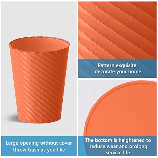 Bathroom Trash Can, 3 Pack 1.8 Gallons Small Trash Can with Trash Bags, Bathroom Garbage Can, Plastic Trash Bin, Round Waste Basket for Bedroom, Office, Kitchen, Compact Space (Orange)-DeskLoop Office