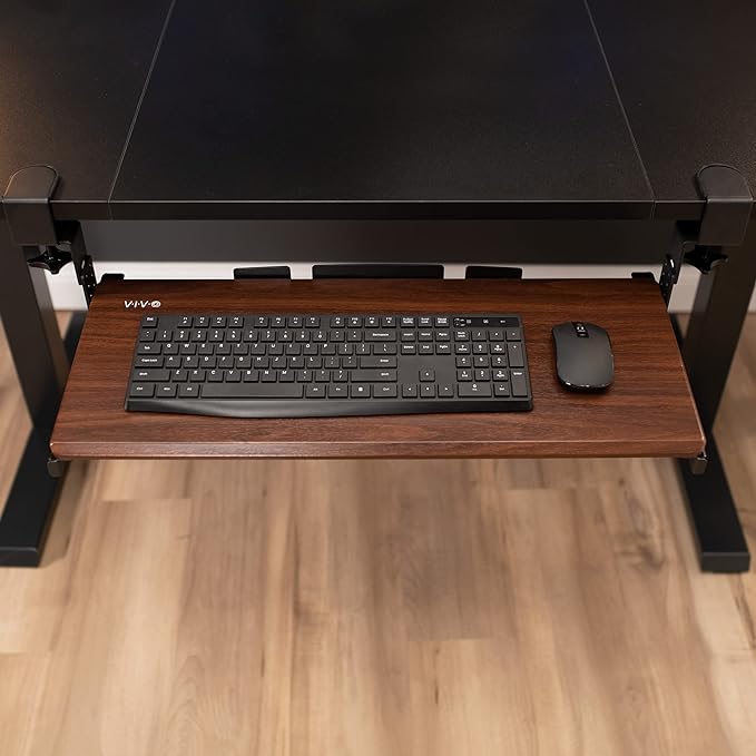 VIVO Large Height Adjustable Under Desk Keyboard Tray, C-clamp Mount System, 27 (33 Including Clamps) x 11 inch Slide-Out Platform Computer Drawer for Typing, Dark Walnut, MOUNT-KB05HD-DeskLoop Office