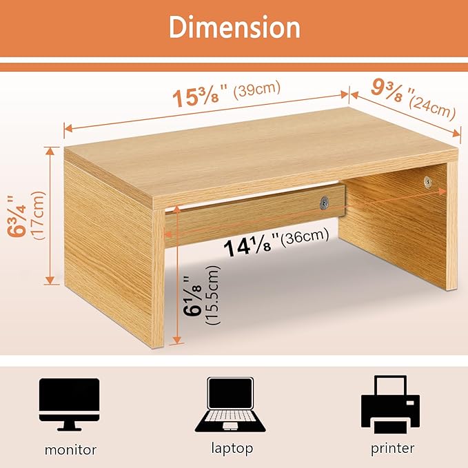 TEAMIX Higher Monitor Stand Riser, Wood Monitor Riser with Storage for Desk Small Monitor Stand TV/Screen/PC/Laptop Riser Computer Stand Desktop Shelf-DeskLoop Office