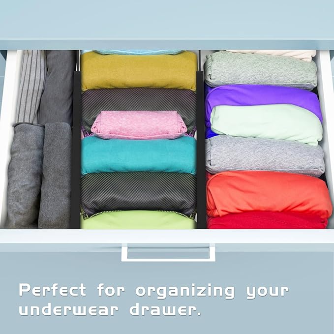 FJO 4 Pack Adjustable Bamboo Drawer Dividers - 12.5" - 21.7" Expandable Drawer Separators for Kitchen, Utensils, Clothes, Bedroom, Dresser, Bathroom (Black)-DeskLoop Office