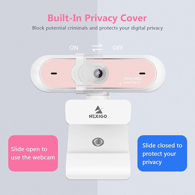 NexiGo N660P 1080P 60FPS Webcam with Software Control, Dual Microphone & Cover, Autofocus, HD USB Computer Web Camera, for OBS/Zoom/Skype/FaceTime/Teams/Twitch, Pink-DeskLoop Office