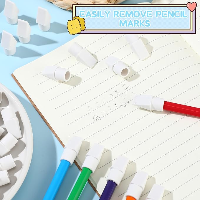 Crtiin 1000 Pcs Pencil Top Erasers Bulk Caps for Pencils Chisel Shape Erasers Toppers Classroom Party Favors Games Prizes Funny Pencil Eraser Cap for Kids Studying Supplies Home Office(White)-DeskLoop Office