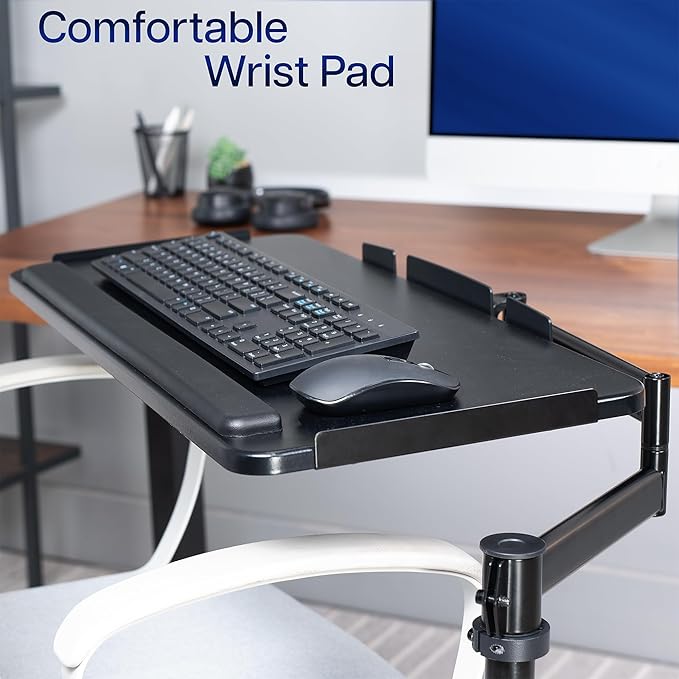 VIVO Office Chair Mounted 26 x 12 Inch Keyboard and Mouse Tray, Ergonomic Tilt, Full Motion 360 Degree Rotation, Black, MOUNT-KB18CP-DeskLoop Office