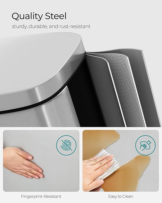 SONGMICS Trash Can with Lid, 8 Gallon Garbage Can, Stainless Steel Small Waste Bin with Step Pedal and Inner Bucket, Soft Close, Kitchen, Silver ULTB03NL-DeskLoop Office