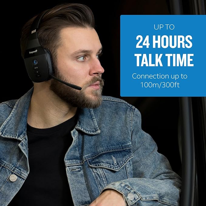 BlueParrott S450-XT Stereo Bluetooth Wireless Headphones 82% Noise Canceling Over Head Headset with Mic for Music and Calls, Hi-Fi Stereo Audio, 300 ft. Wireless Range, 24 hrs. Talk Time, Black-DeskLoop Office