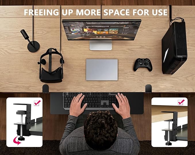 Large Keyboard Tray Under Desk, Adjustable Keyboard Tray with C-Clamp Hardware 29.5″ W x 9.5″ D Slide Out Computer Keyboard & Mouse Tray for Typing Home Office Black-DeskLoop Office