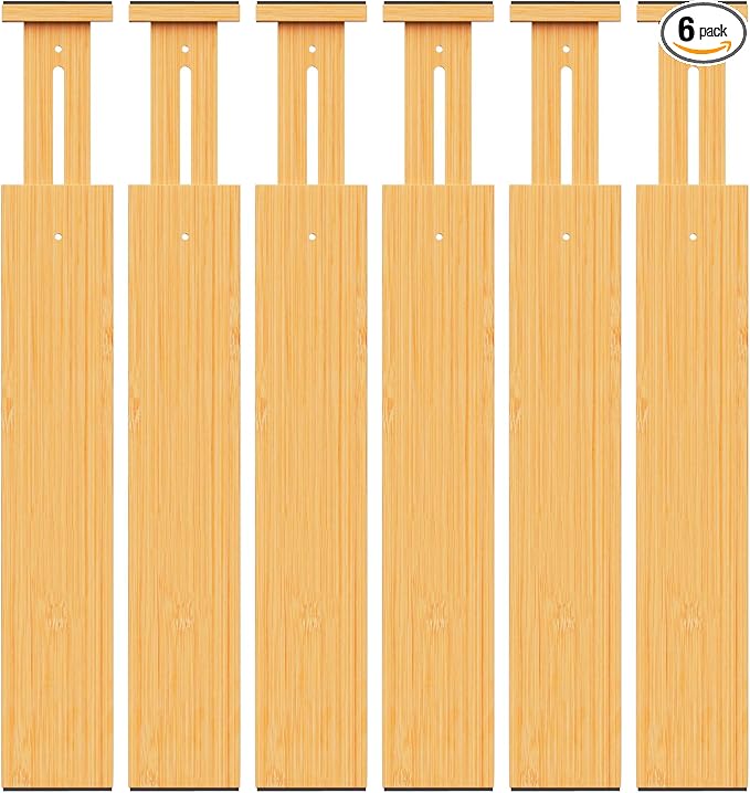 BAMBUROBA Bamboo Drawer Dividers, Adjustable Kitchen Drawer Organizer for Clothes,17-22" Expandable Drawer Organization Separators for Bedroom,Bathroom,Dresser and Office,6-Pack-DeskLoop Office
