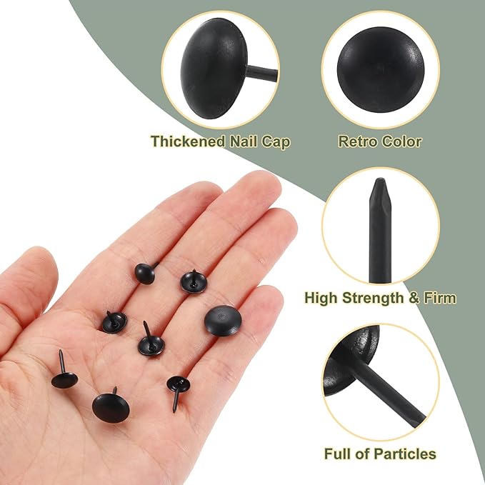 uxcell 100 Pcs Upholstery Tacks, 9 x 13mm Round Head Upholstery Nails Pins Vintage Decorative Furniture Tacks for Chairs Sofas Beds DIY Project, Black-DeskLoop Office