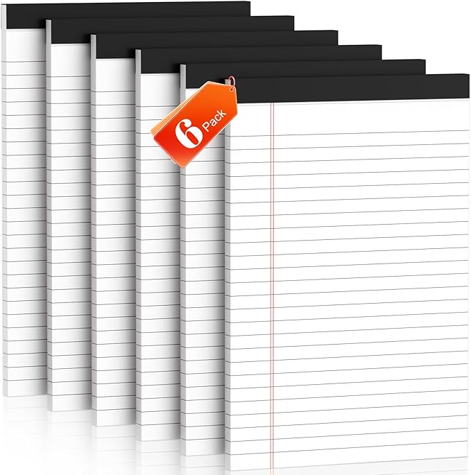 5" x 8" Note Pads 6 Pack of Legal Pads 30 Sheets Notepad College Ruled Small Writing Pads Perforated Pages Paper Pads 80GSM Heavyweight Paper Note Pads for Home, Office, or School-DeskLoop Office