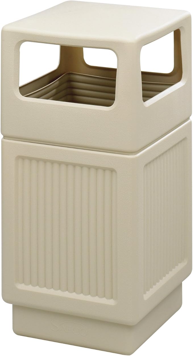 Safco Canmeleon Trash Can, 38 Gallons, Indoor and Outdoor Use, Durable & Weather-Resistant Commercial Garbage Can, Tan-DeskLoop Office