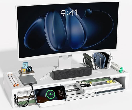 OImatser Monitor Stand Riser 3.0 USB HUB, Type-C Data Port, Foldable Computer Monitor Riser, Adjustable Length Computer Stand and Storage Drawer & Pen Slot, Phone Stand for Computer-DeskLoop Office
