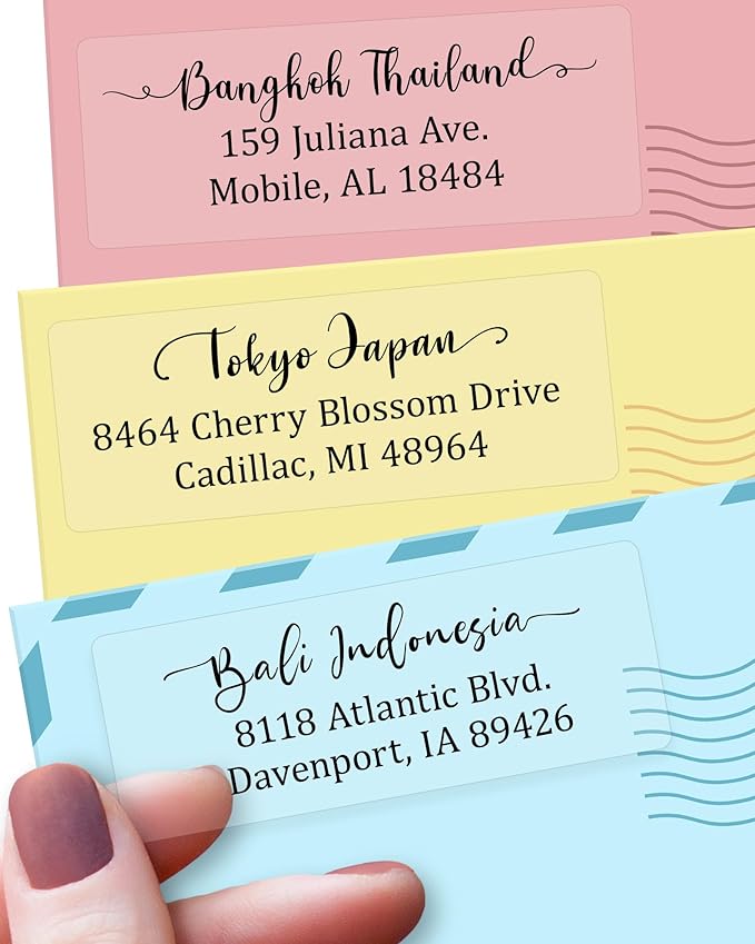 Personalized Return Address Labels Simple - Set of 240 Elegant Custom Mailing Labels for Envelopes, Self Adhesive Flat Sheet Rectangle Personalized Name Stickers (Clear)-DeskLoop Office