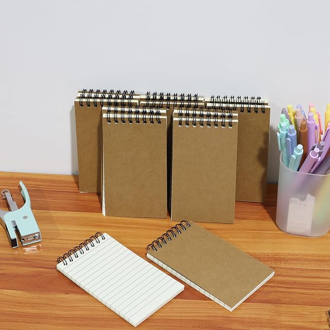 12 Pack Pocket Notebooks, 3x5 Small Notepads, Mini Spiral Notebooks, 60 Sheets/120 Pages,Lined College Ruled Paper, Memo Pads for Home, Office, School or Travel (Kraft)