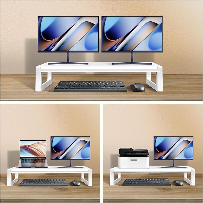 Dual Monitor Stand Riser – 28-Inch Computer Monitor Stand with Multifunctional Slot for 2 Monitors, Multi-Purpose Desktop Storage for Laptop, Printer, TV-DeskLoop Office