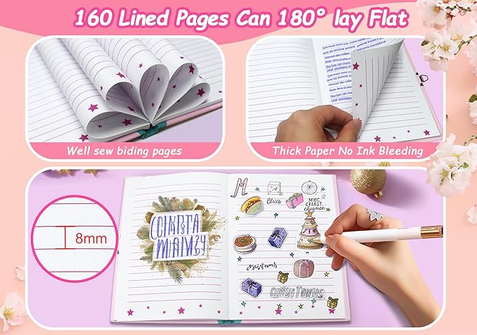 Girls Diary with Lock for Kids, 7x5.25 Inches 160 Lined Pages Secret Pink Doughnut Notebook for Girls Journal with Lock for Kids Pre School Writing Drawing Cute Girls Gifts for Birthday-DeskLoop Office