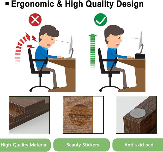 TEAMIX 2 Pack Monitor Stand Riser-20 inch, Wooden Tabletop Shelf for TV/PC/Laptop/Printer, Rustic Brown Monitor Riser with Storage, Computer Stand Ergonomic Design-DeskLoop Office