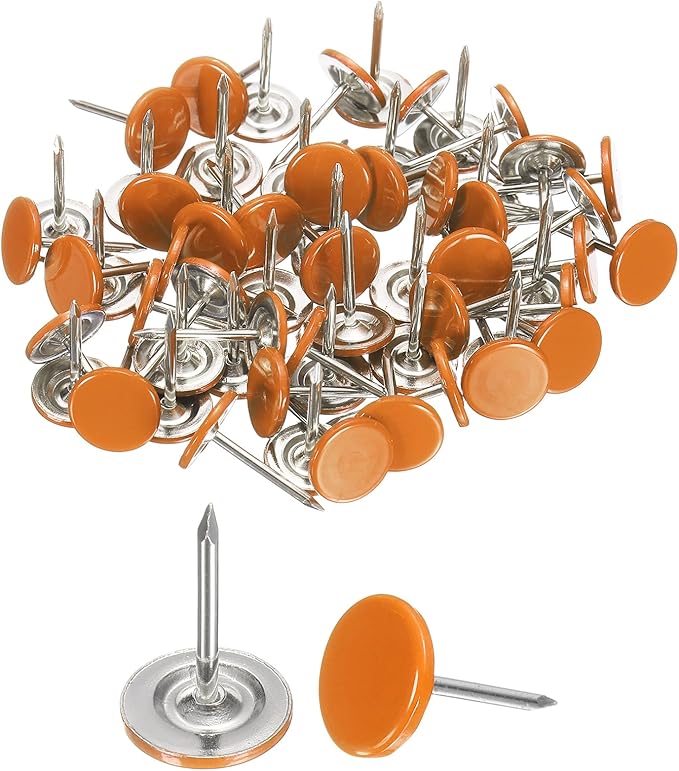 uxcell 120Pcs Push Pins, 11mmx17mm Round Flat Head Decorative Thumb Tacks Upholstery Tacks for Cork Board Office Wall Hangings, Orange-DeskLoop Office