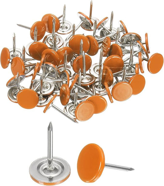 uxcell 120Pcs Push Pins, 11mmx17mm Round Flat Head Decorative Thumb Tacks Upholstery Tacks for Cork Board Office Wall Hangings, Orange-DeskLoop Office