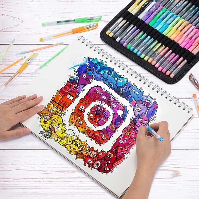 Gel Pens for Adult Coloring Books, 160 Pack Artist Colored Gel Pen with 40% More Ink, Black Case. Perfect for Kids Drawing Doodle Crafts Journaling Planner-DeskLoop Office