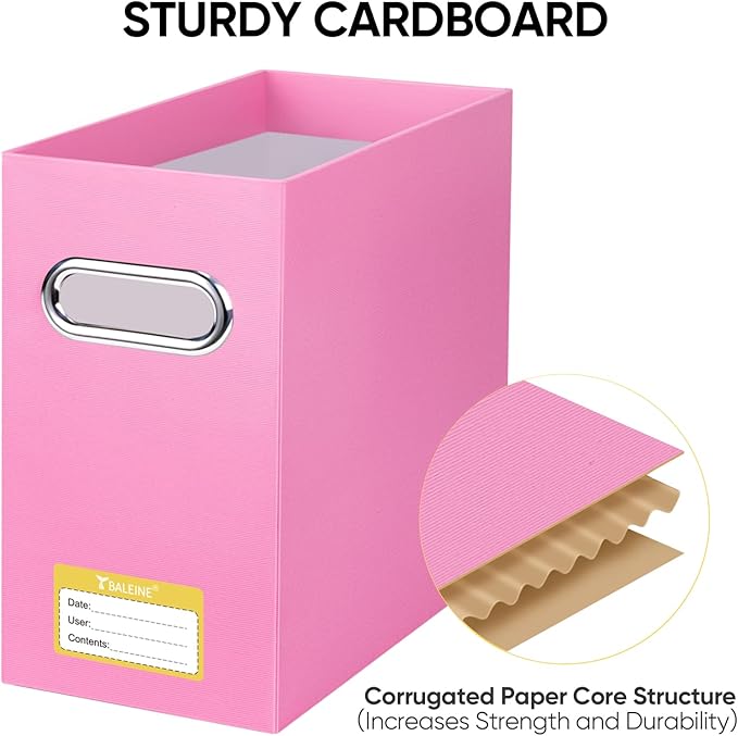 BALEINE File Organizer Box, Cardboard File Folder Organizer with Handle for Letter Size, Portable Collapsible Hanging Filing Box for Home Office Document Storage (4 Pack, Pink)-DeskLoop Office