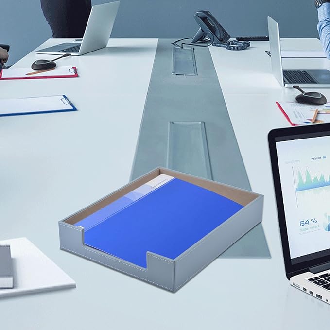 Leather Letter Tray,Stackable File Document Tray,Desk Organizer for Office Supplies,A4 Paper Case Rack,Desktop Organization,Pen Mail Magazine Storage Box (Grey)-DeskLoop Office