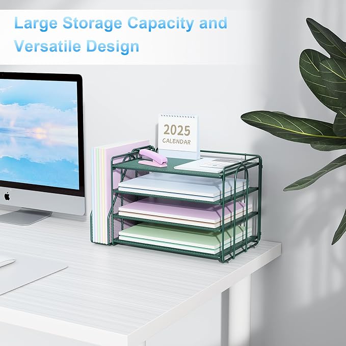 Spacrea Paper Organizer, Desk Organizers and Accessories for Desk with File organizer, Desk Accessories & Workspace Organizers for Office Supplies (Dark Green)-DeskLoop Office