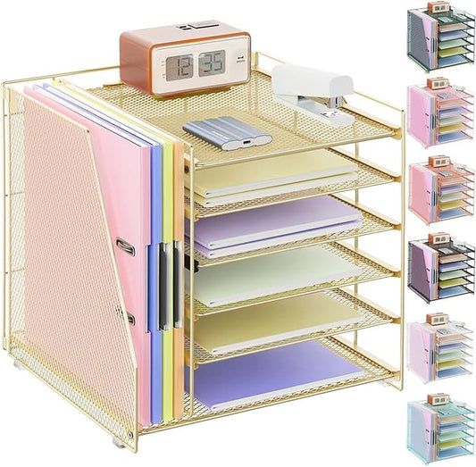 gianotter Desk Organizers and Accessories, 6-Tier Paper Organizer with Magazine rack, File Organizer for Desk, Office Accessories & Workspace (Gold)-DeskLoop Office