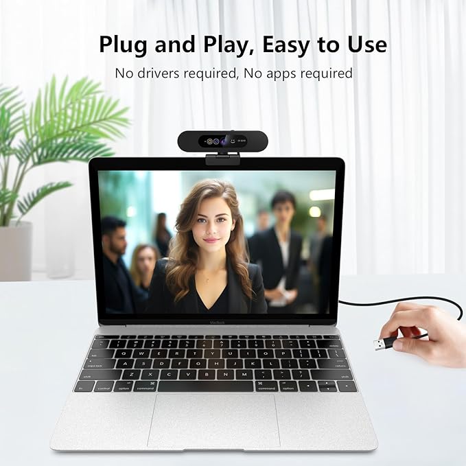 2K QHD Webcam with Windows Hello Facial Recognition, 4MP Computer Camera with Noise-reducing Mic, Privacy Cover, 92° FOV Laptop Webcam for Video Conferencing, Live Streaming, Online Learning-DeskLoop Office