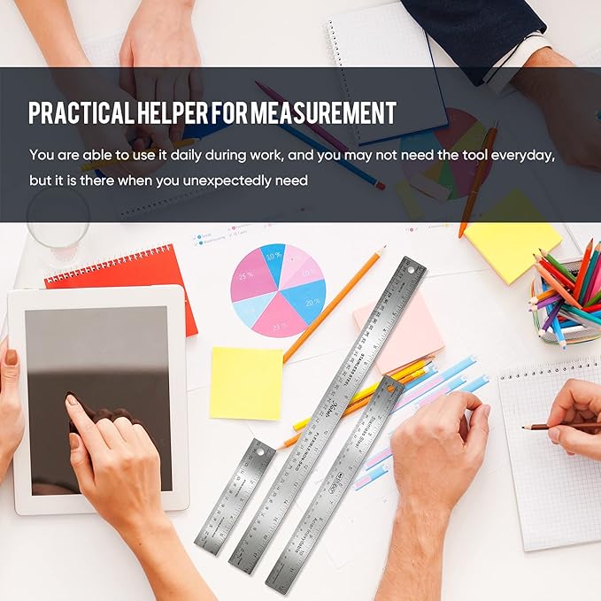 Frienda 2 Pcs Metal Ruler Cork Backed 12 Inch and 18 Inch Stainless Steel Rulers with Cork Backing Non Slip Straight Measure Edge for Student Graduation School Supply-DeskLoop Office