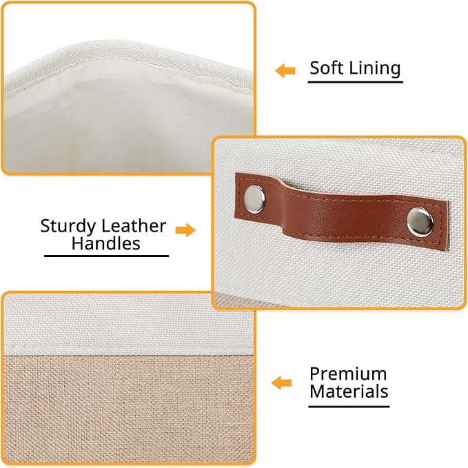 DULLEMELO Cube Storage Bins - 4 Pack Foldable Large Storage Baskets 12 inch Gifts Empty Fabric Bins for Home Office Cubes Organizer Closet, Shelves, Toy, Nursery (4 Pack - 12" White&Khaki)-DeskLoop Office