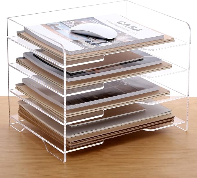 SANRUI Acrylic Paper Organizer Letter Tray for Desk, 4 Tier Enlarged File Sorter,Clear File Holder Desktop Shelf Document Storage for School Office Home-DeskLoop Office