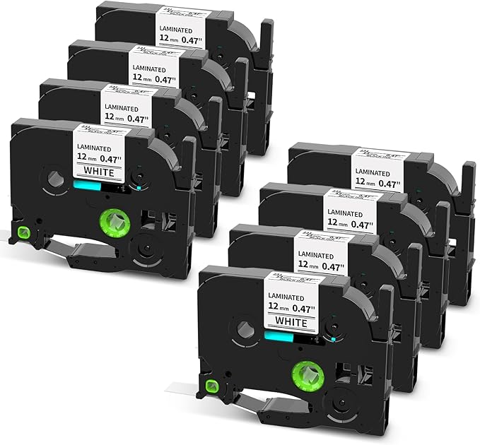 Label Tape for PT-1180 1280 1750 1890 2040 1090 1290 P300BT Compatible with Brother P touch Label Maker TZe-231 TZe231 12mm 0.47 Inch Laminated Black on White Ptouch tape 1/2"x 26.2' (12 mm x 8m), 8PK-DeskLoop Office