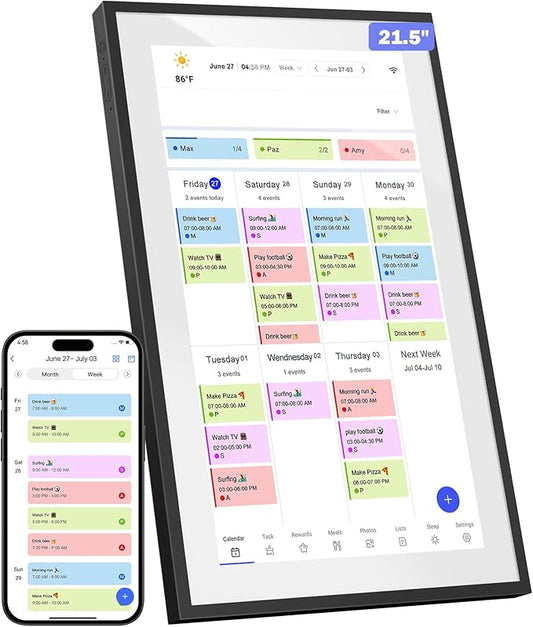 21.5 Inch Digital Calendar, WiFi Smart Electronic Calendar & Chore Chart, 1920 * 1080 IPS Touch Screen HD Display for Family Schedules, Streamline Household Organization, Wall Mount Included-DeskLoop Office