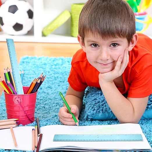 2 Pack Plastic Ruler Straight Ruler Plastic Measuring Tool for Student School Office (Blue, 12 Inch)-DeskLoop Office