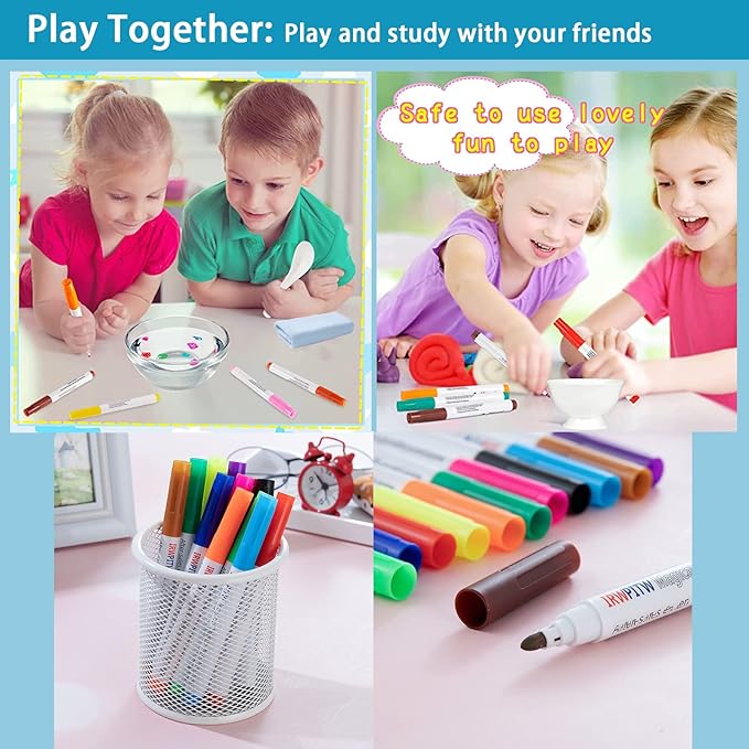 IRWPITW Magic Drawing Pen Bundle, 8 Colors Magical Water Painting Pens for Kids, Kiddies Create Magic Pen Floating Ink Drawings Set with Spoons and Towel, Tattoo Water Marker Gifts for Boys and Girls-DeskLoop Office