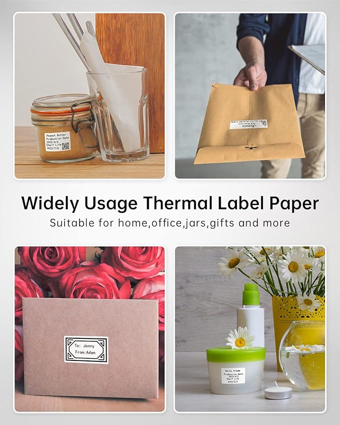 Phomemo Labels Set, M220 M110 M108 M250 M260 M150 M221 M120 M200 Label Maker Tape,Black on White Thermal Paper Self-Adhesive Stickers, Include 1.57'' x 1.18'',1.96'' x 1.18'',1" x 2-5/8"-DeskLoop Office