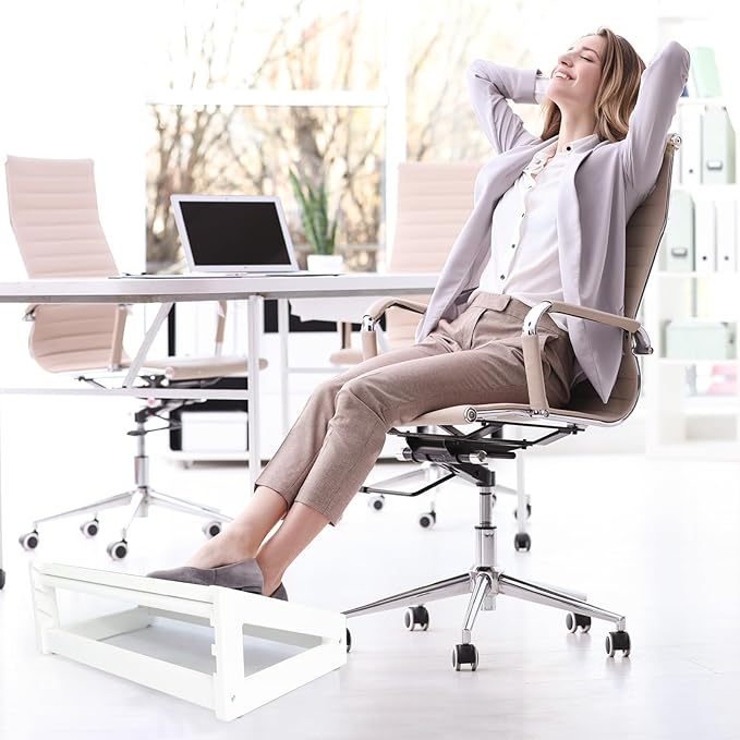 WOOD CITY Foot Rest for Under Desk at Work, 3 Heights Adjustable Footrest with Silicone Surface, 2in1 Foot Stool Improve Posture, Reduce Fatigue & Pain, Ideal for Home/Office/Gaming(White)-DeskLoop Office