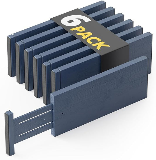 SpaceAid Bamboo Dresser Drawer Dividers 6 Pack, 4.65“ High Adjustable 12.5“-17” Drawer Organizers, Expandable Organization for Clothing, Clothes, Dressers, Navy Blue-DeskLoop Office