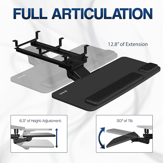 VIVO Premium Adjustable Computer Keyboard and Mouse Platform Tray, Ergonomic Under Table Desk Mount Drawer with Padding, Black, MOUNT-KB27P-B-DeskLoop Office