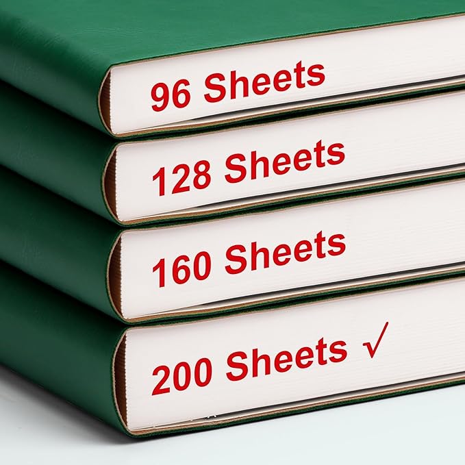 EMSHOI B5 College Ruled Notebook Journal- 400 Pages (200sheets), 7mm Spacing & Vegan Leather Cover for Work, School, Bible Study, Bullet Journaling- with Sticky Notes, Pocket & Pen Holder - Dark Green-DeskLoop Office