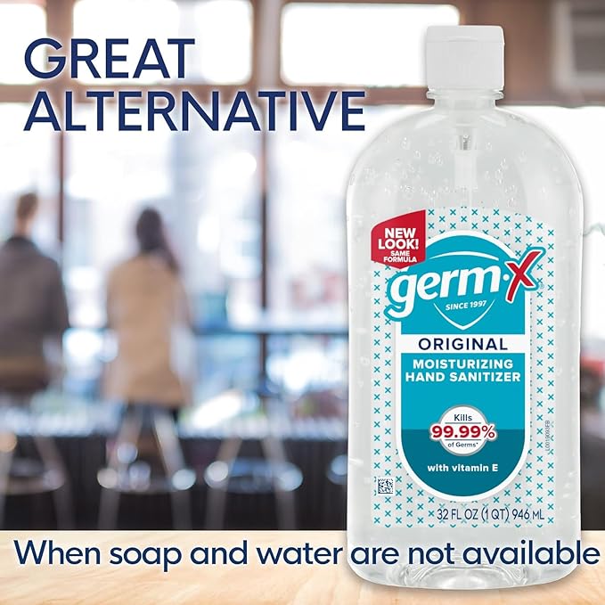 Germ-X Original Hand Sanitizer, Back to School Supplies, Non-Drying Moisturizing Gel with Vitamin E, Instant and No Rinse Formula, Large Family-Size Flip Top Bottle, 32 Fl Oz (Pack of 4)-DeskLoop Office