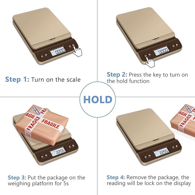 QP Digital Shipping Postal Scale, 86lb/0.1oz Accuracy Postage Scale with Hold/Tare Function, LCD Display, Flip-up Holder Package Scale, UPS Postal Scale for Packages, Battery & Tape Measure Included-DeskLoop Office