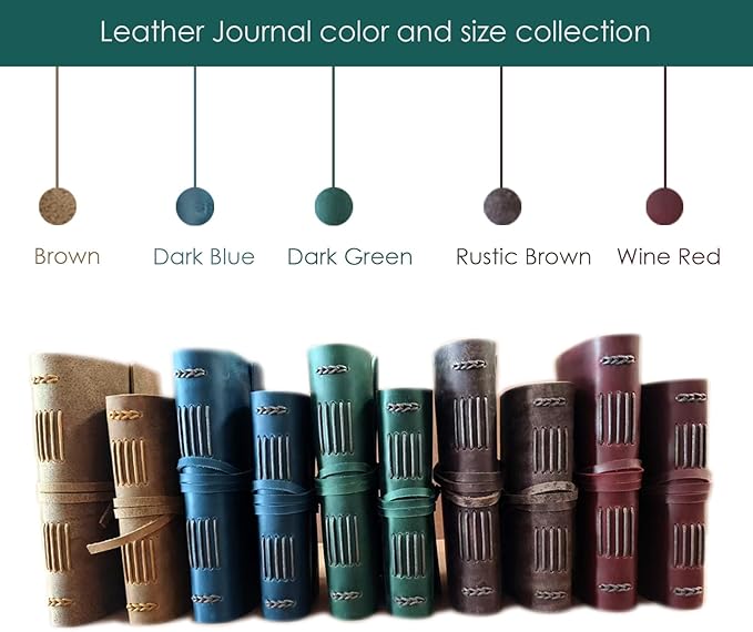 Green Notebook Journal - Genuine Leather Journals for Writing Small Size Diary 5.5x7.5 Inch, Notepad For Women and Man, Gifts,Work,Travel Dark Green-DeskLoop Office