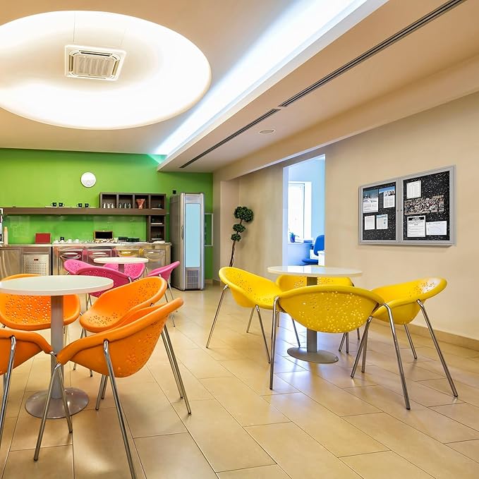 Ghent 36"x60" 2-Door indoor Enclosed Recycled Rubber Bulletin Board, Shatter Resistant, with Lock, Satin Aluminum Frame,Confetti (PA23660TR-CF ) ,Made in the USA-DeskLoop Office