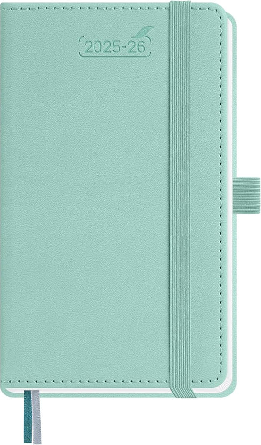 BEZEND Pocket Planner 2025-2026 Weekly and Monthly, 3.5" x 6" Academic Planner (Jul 25-Dec 26) 18-Month Mid-Year Calendar Book, Storage Pocket, Pen Holder, PU Leather Hardcover - Mint Green-DeskLoop Office