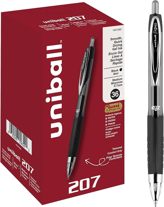 uni-ball 207 Retractable Gel Pens, Medium Point (0.7mm), Black, 36 Count-DeskLoop Office